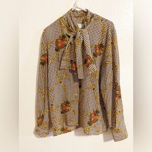 Euforia Made In Italy 100% Silk Houndstooth Blouse Size 44